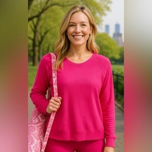Casual Luxe Sweaty Betty Bright Pink Loungewear Cozy Pullover Valentines Day